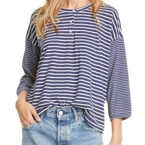 The Great. Shrunken Henley, Blue and White Stripes